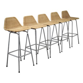Rattan Bar Stools by Rohé Noordwolde, Netherlands, 1960s, Set of 5 For Sale