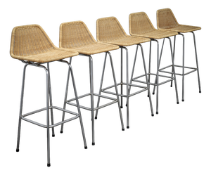 Rattan Bar Stools by Rohé Noordwolde, Netherlands, 1960s, Set of 5