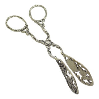 Vintage Italian Handmade Genuine Silver Decorative Sugar Cube Tonges with Rose Flower Motif, 1970s For Sale
