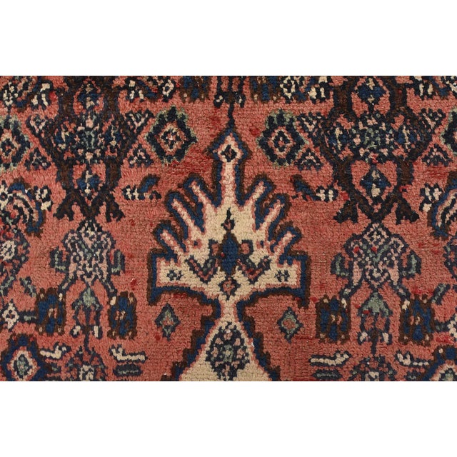 Hamedan Runner 3’7” X 9’6” Pink Wool Semi-Antique Tribal Hand-Knotted Rug For Sale - Image 10 of 15