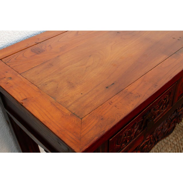 Red Rustic Heavily Carved Chinese Altar Console For Sale - Image 8 of 14