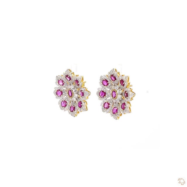 Modern 4.02 Carat Round Brilliant Cut Diamond Ruby Gold Earrings, Pair For Sale - Image 3 of 9