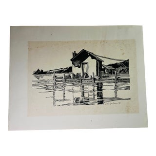Vintage Fishing Shack Print For Sale