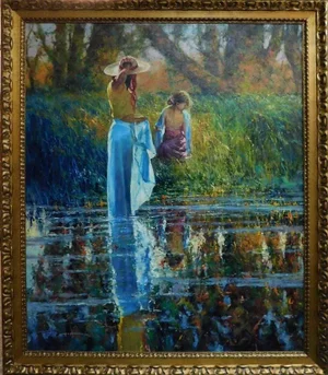 Contemporary Impressionist Style Figurative Oil Painting by Robert Hagan, Framed
