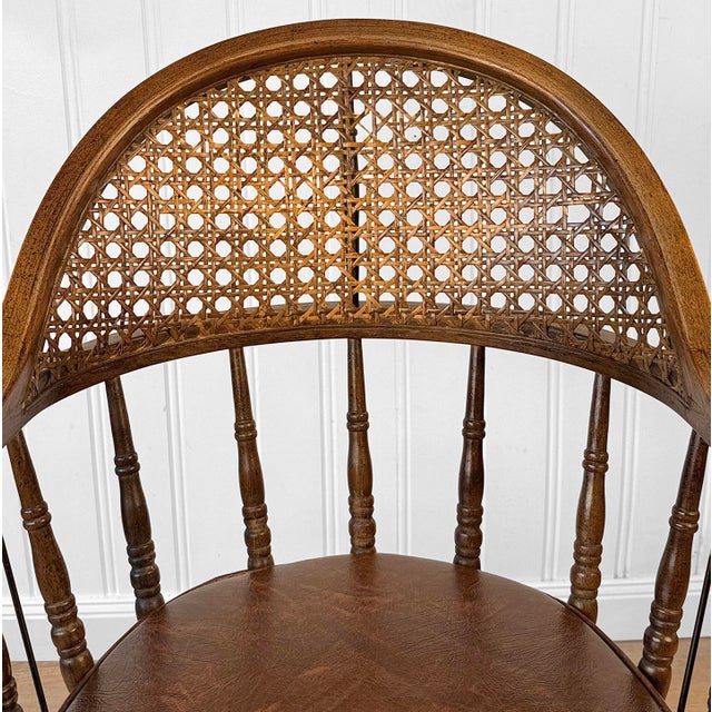 Wood Vintage Traditional Mahogany & Cane Bankers Swivel Desk Chair For Sale - Image 7 of 17