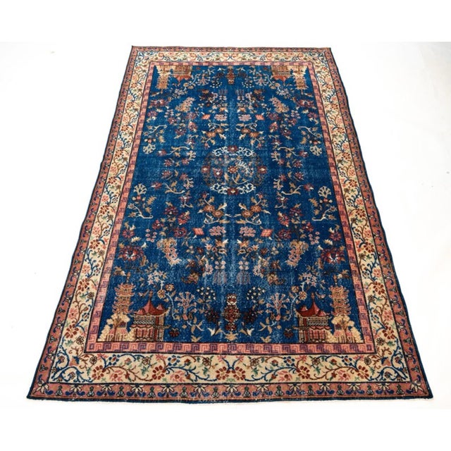 Vintage Blue Chinese Peking-Style Floral Pagoda Rug For Sale - Image 11 of 11