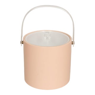 Mid Century Blush Ice Bucket With Lucite Handle For Sale
