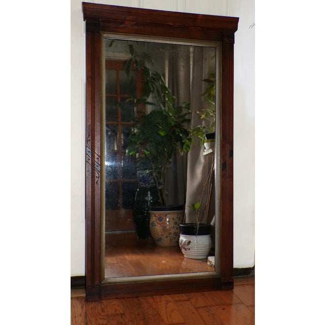 Antique Victorian Eastlake Pier Mirror Solid Walnut Full Length Mercury Mirror with incised and ebonized details and gilt...