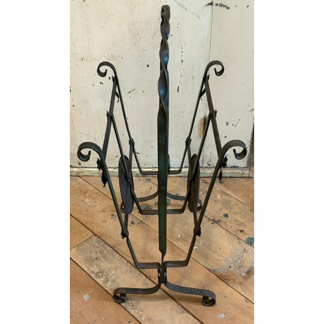 Early 20th Century Early Wrought Iron Magazine Rack With a Heart Shaped Design and Painted Floral Medallion For Sale - Image 5 of 5