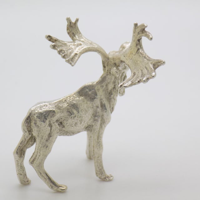 1950s Vintage Italian Handmade Genuine Silver Larg Elk Figurine Sculpture For Sale - Image 5 of 9