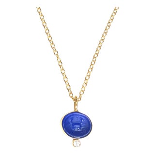 Crab Intaglio Necklace (Lapis Hue with White Topaz) For Sale