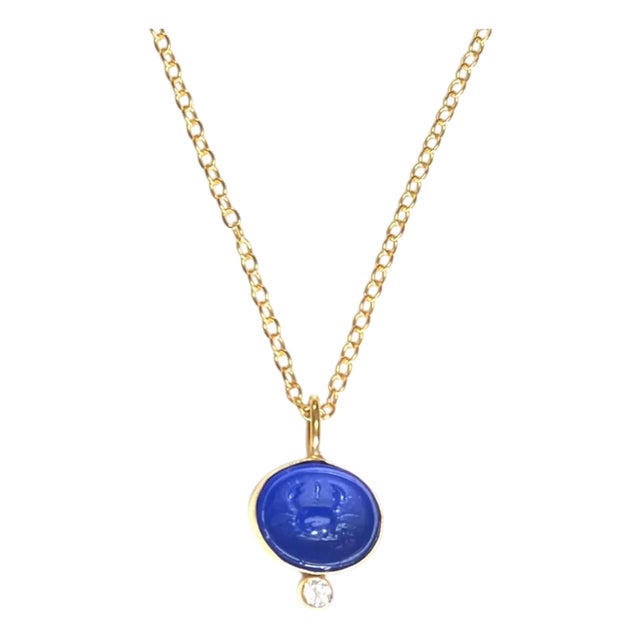 Crab Intaglio Necklace (Lapis Hue with White Topaz) For Sale