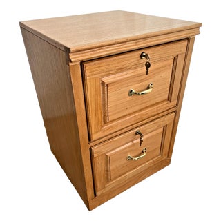 Late 20th Century Vintage File Cabinet Blonde Oak Two Locking Drawers, Keys, Legal Size For Sale