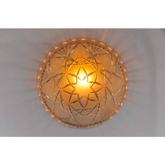 Mid-Century Modern Amber Bubble Cut Glass Flush Mount, 1960s For Sale - Image 4 of 9