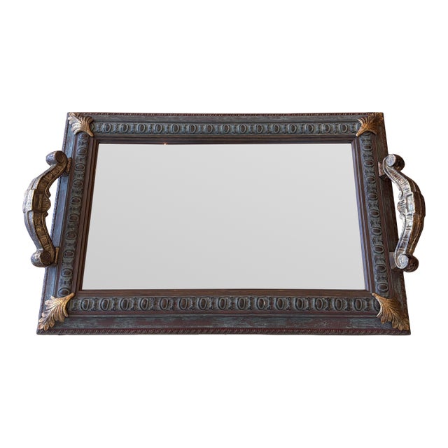 Gilt and Verdigris Mirrored Serving/Vanity Tray For Sale