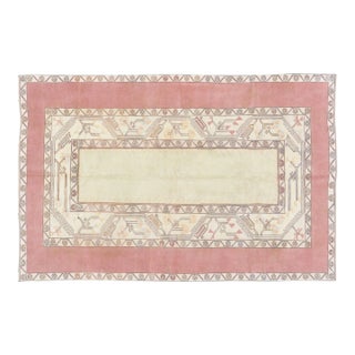 1960s Vintage Turkish Oushak Hand Knotted Rug With Organic Wool and Soft Texture,5'X7'7" For Sale