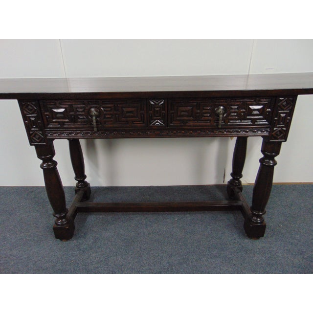 American Collection Reproductions William & Mary Cherry Carved Console Table For Sale - Image 3 of 11