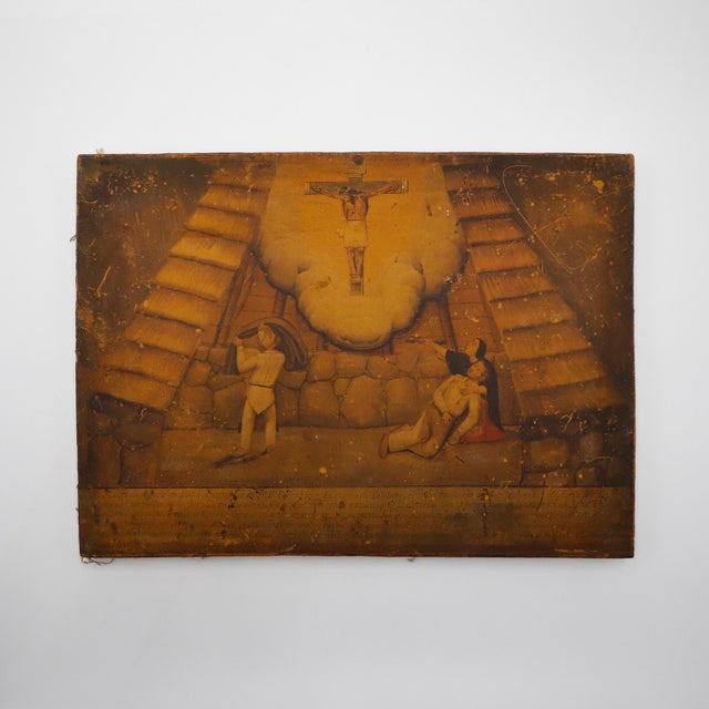 We offer this Set of three Mexican Retablos "Exvotos". The three pieces are prints with a finish that makes them look old.