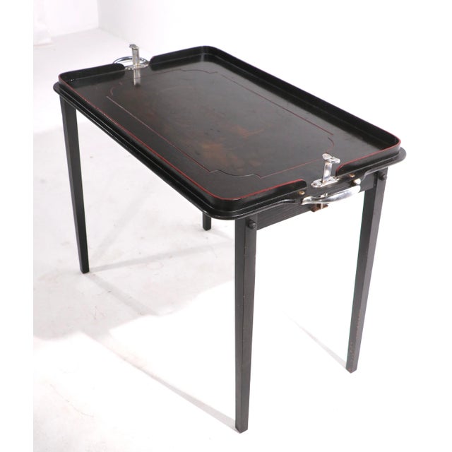 Art Deco Vintage Folding Table With Train Motif For Sale - Image 3 of 13