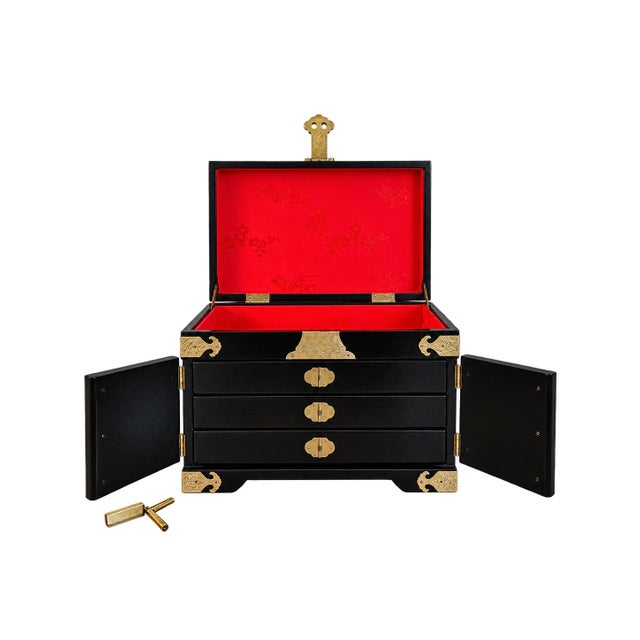 Chinese Vintage Chinese Black Lacquer Jewelry Chest For Sale - Image 3 of 10