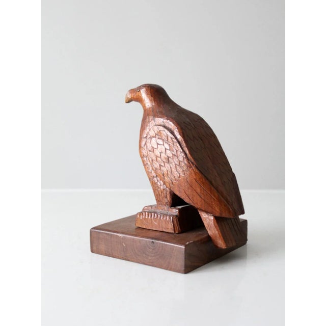 Vintage Hand Carved Wood Eagle Statue. For Sale - Image 9 of 12