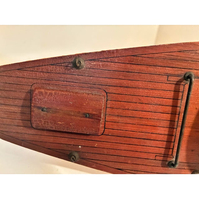 Mid 20th Century Vintage Pond Sail Boat Yacht 28" Wood Hull Mid Century For Sale - Image 5 of 10