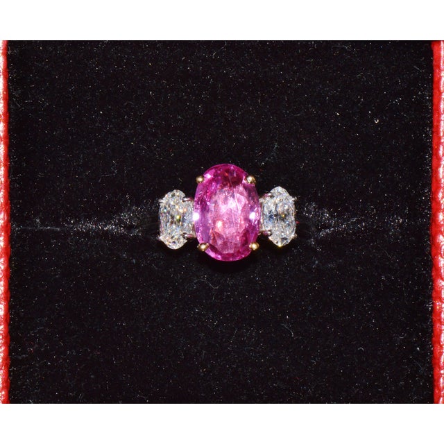 Late 20th Century Gia Certified 3.68Ct Madagascar Pink Sapphire E VVS Diamond Solid 950 Platinum 18k Gold Ring, Size 6.5 For Sale - Image 12 of 15