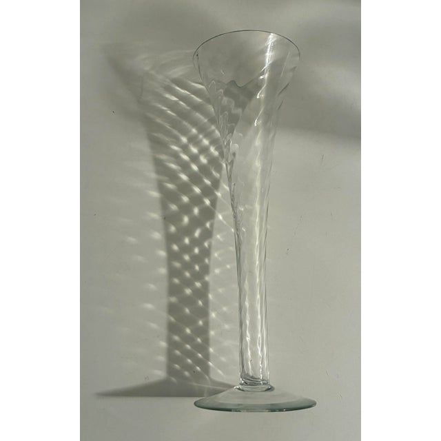 Contemporary Set of 7 Champagne Flutes Mouth Blown Glass W/ Hollow Stem For Sale - Image 3 of 6
