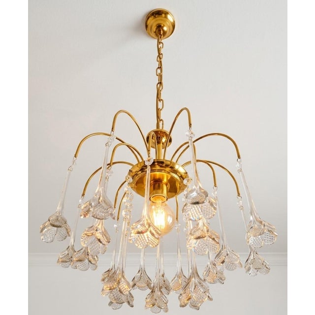 Metal Vintage Rain Chandelier with Swarovski Crystals and Handmade Murano Glass Flowers, Italy, 1966 For Sale - Image 7 of 7