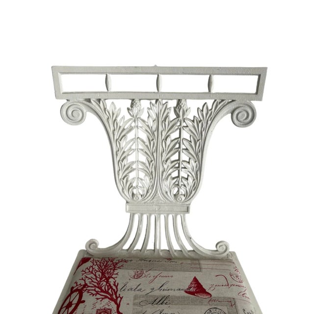 Hollywood Regency 1930s Regency White Cast Iron Garden Chair With Upholstered Seat For Sale - Image 3 of 9