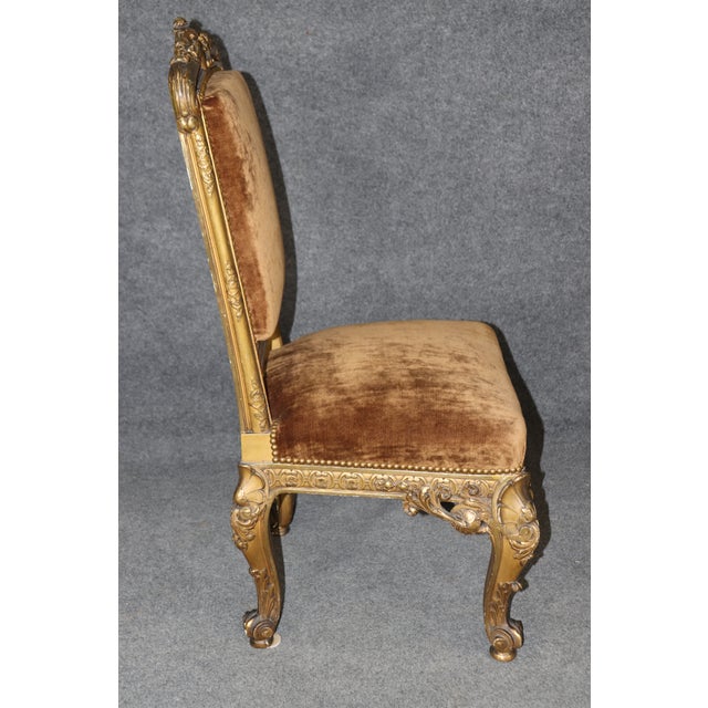 Set of 4 French Carved Gilded Louis XV 19th Century Dining or Side Chairs For Sale - Image 11 of 12
