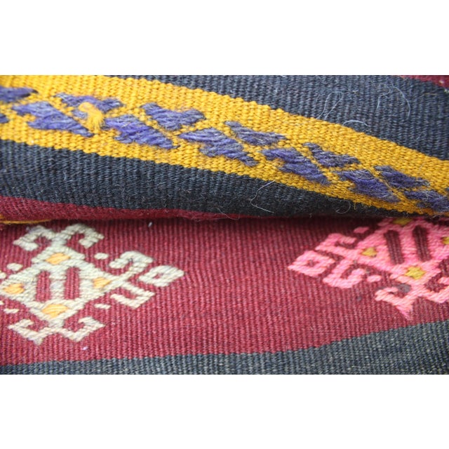 Burgundy 1970s Rustic Burgundy Striped Cecim Kilim Rug For Sale - Image 8 of 13