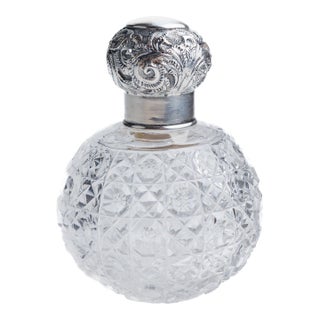 Victorian Sterling Silver-Mounted Cut Crystal Perfume Bottle For Sale