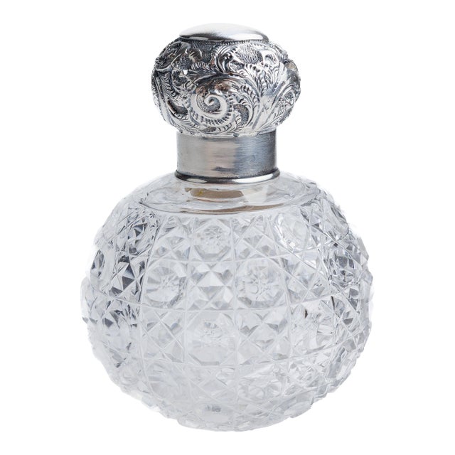 Victorian Sterling Silver-Mounted Cut Crystal Perfume Bottle For Sale