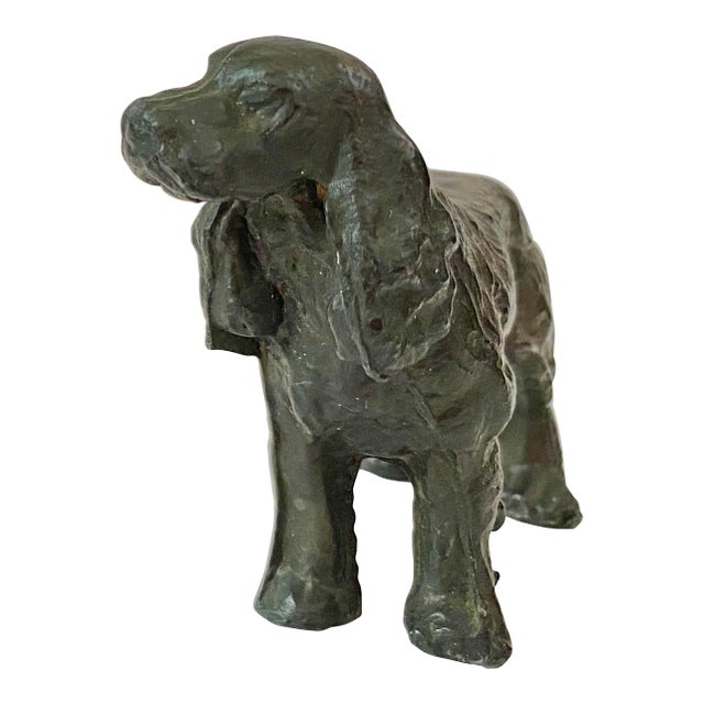 Handsome Vintage Bronze or Pewter Cocker Spaniel Dog Sculpture Desk Art Paperweight For Sale