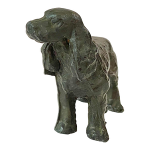 Handsome Vintage Bronze or Pewter Cocker Spaniel Dog Sculpture Desk Art Paperweight