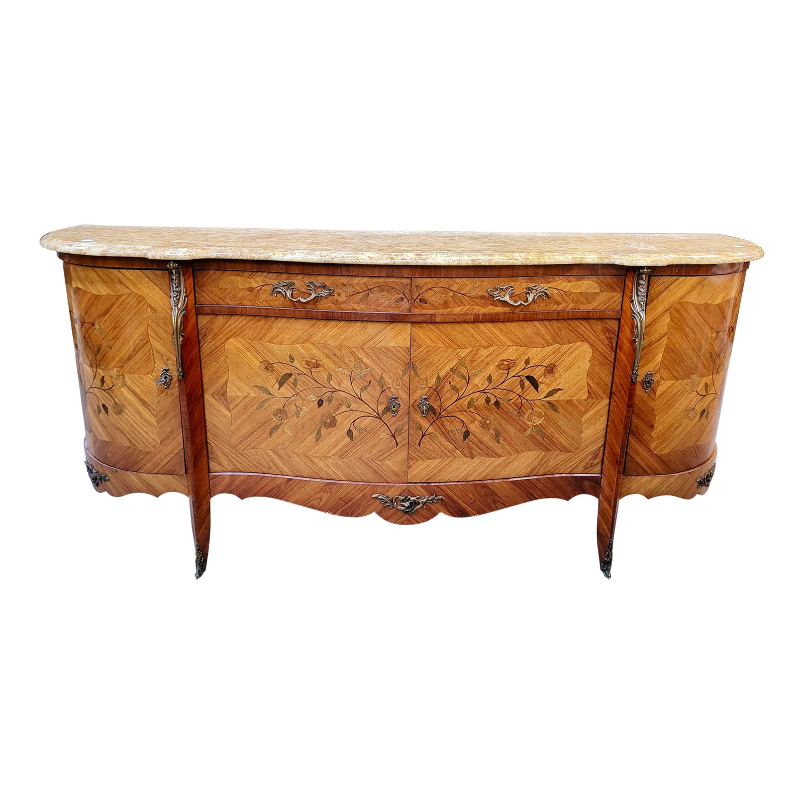 Stunning French Rosewood & Inlay Buffet W/ Marble Top | Chairish