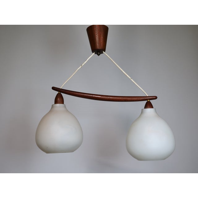 1960s Mid-Century Ceiling Lamp in Opal Glass and Teak from Uno & Östen Kristiansson, 1960s For Sale - Image 5 of 9