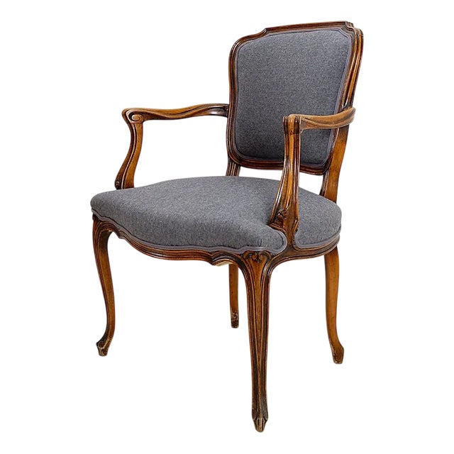 Louis XV Style Lounge Chair in Mouse Grey Felt Fabric For Sale