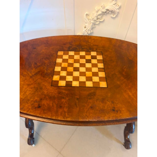 Antique Victorian Carved Burr Walnut Centre Table with Chess Top, 1860 For Sale - Image 6 of 15