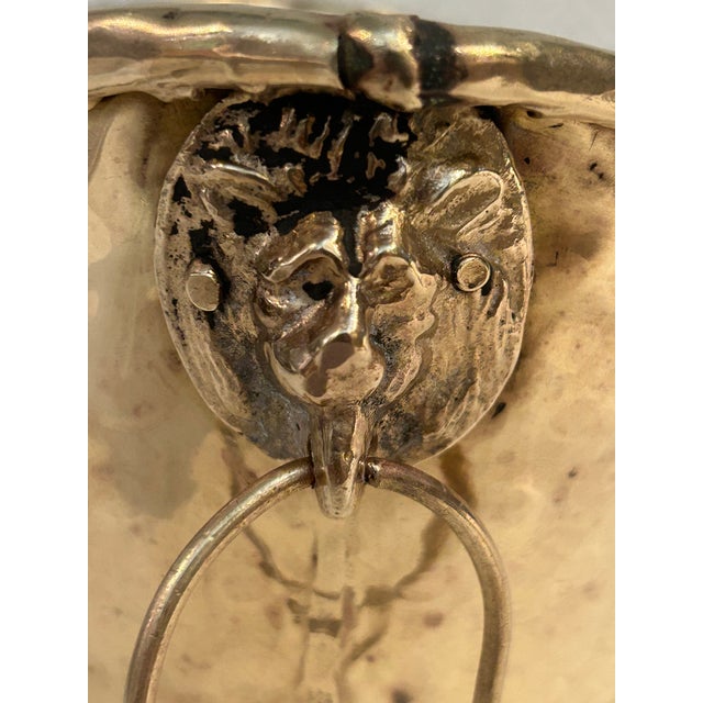 1970s Vintage Hammered Brass Cache Pot With Lions Head Rings and Four Feet For Sale - Image 5 of 7