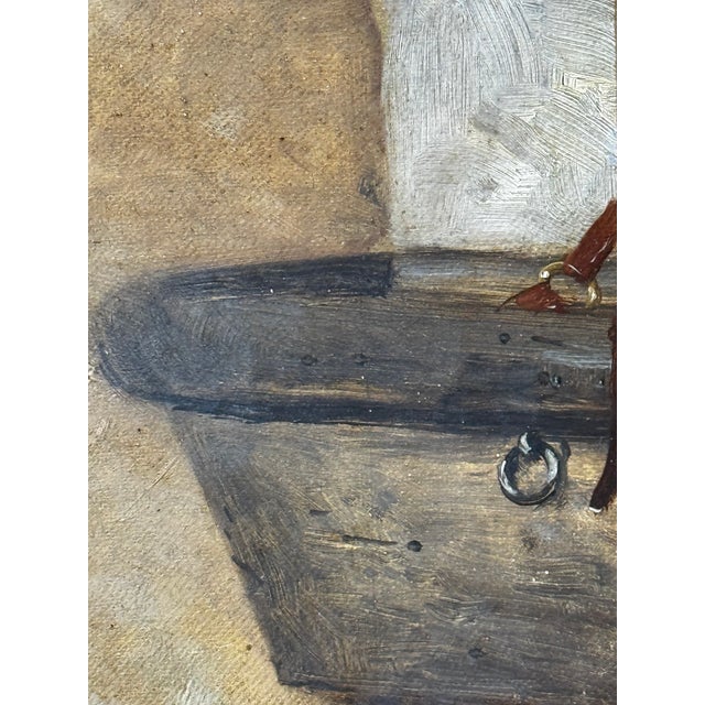 Victorian Horse Painting British Sporting Oil on Canvas With Roan Horse With Terrier in Stable Circle of Edwin Frederick Holt, English Equestrian Art For Sale - Image 6 of 7