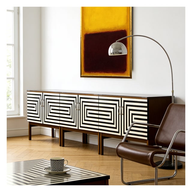 Modular Sideboard with Op Art Motif, 1970s, Set of 3 For Sale - Image 4 of 11