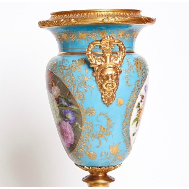 Turquoise Antique Gilt Bronze Mounted Blue-Ground Jacob Petit Handled Urn, Ca. 1834 For Sale - Image 8 of 12