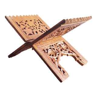 Vintage Indian Carved Wooden Book Display Stand For Sale