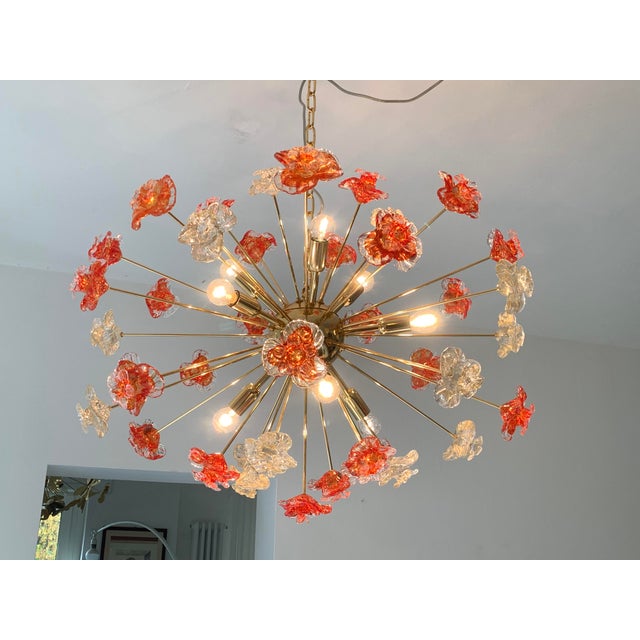 Contemporary Red and Violet Flowers Murano Glass Sputnik Chandelier For Sale - Image 9 of 11