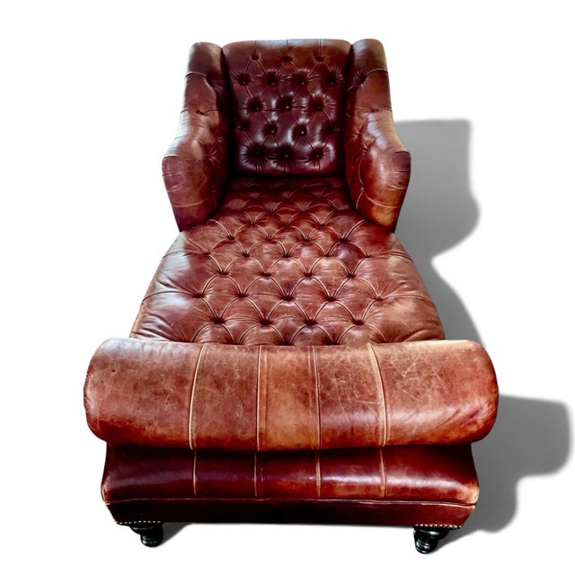 English George Smith Aspinall Leather Chaise For Sale - Image 3 of 9