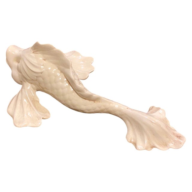 Mid 20th Century Freeman McFarlin White Pottery Fish Koi Wall Art Large 19" Mid-Century Modern Decor Rare For Sale - Image 5 of 14