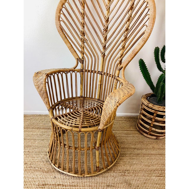 Wood Vintage 1960s Rattan Peacock Chair Italian Modern Gio Ponti Style For Sale - Image 7 of 12