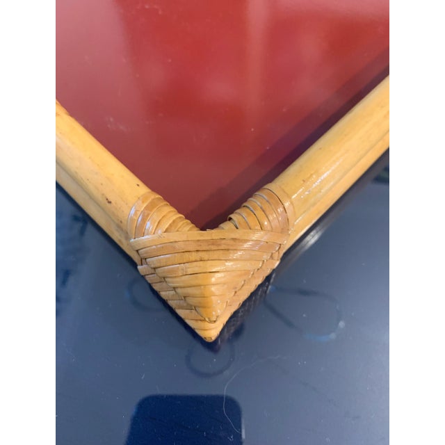 1970s Bamboo and Red Lucite Serving Tray, Signed, Italy, 1970s For Sale - Image 5 of 11